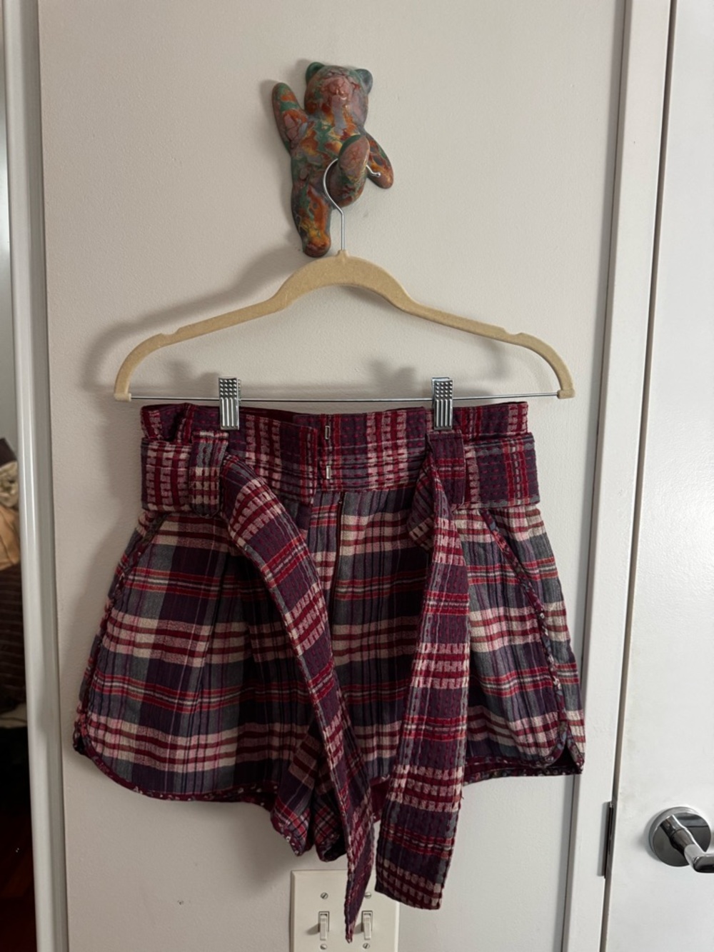 SEZANE Island Shorts - Size 38 / US 6 (Pink Red New Jersey Check) - Picture 3 of 8